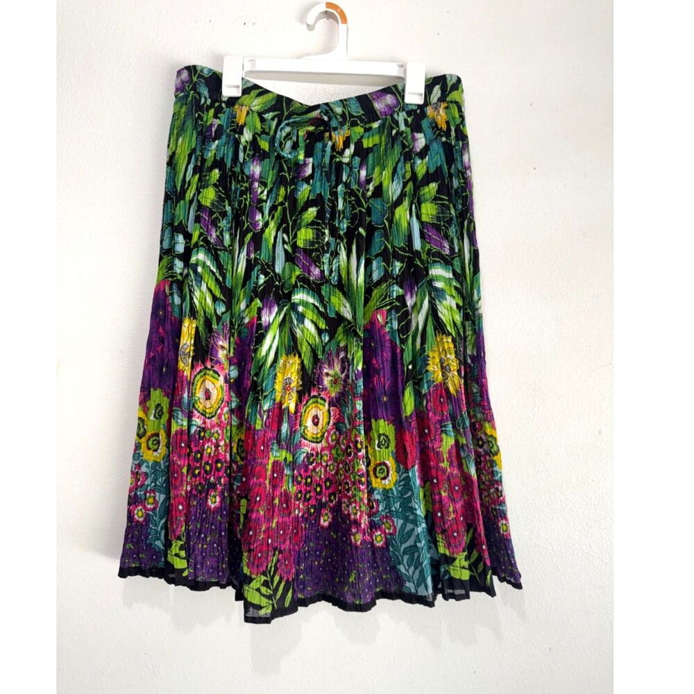 Take Two boho pull on skirt pleated 100% cotton colorful floral summer women XLp